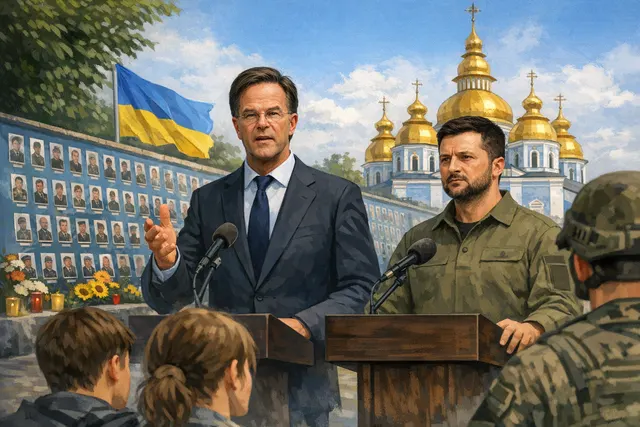 NATO Secretary General Mark Rutte issuing a stark warning to young Russians during a Kyiv press conference about the war's grim reality and massive casualties