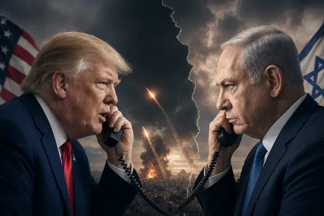 Illustration of Donald Trump and Benjamin Netanyahu amid diplomatic tensions over Iran peace negotiations