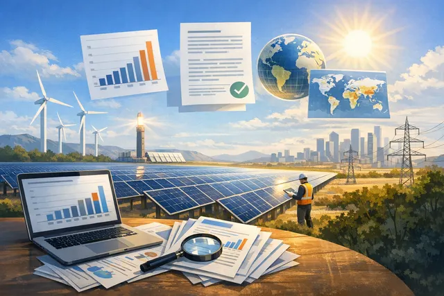 Solar panels in a vast field under a clear blue sky, representing the record 664 GW of solar capacity installed globally in 2025.