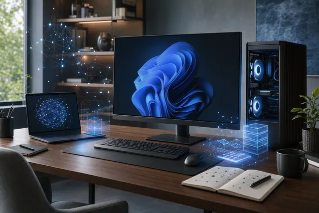 Editorial illustration of Microsoft Project Zenith, a Windows 11 local AI development workstation