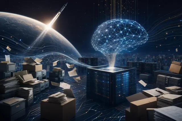 Editorial illustration about SpaceX’s reported interest in acquiring startup data for AI training