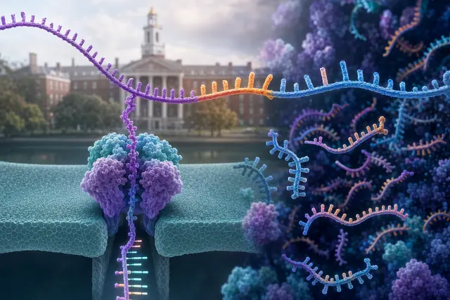 Illustration of RNA strands and gene segments joining into chimeric messenger RNA molecules
