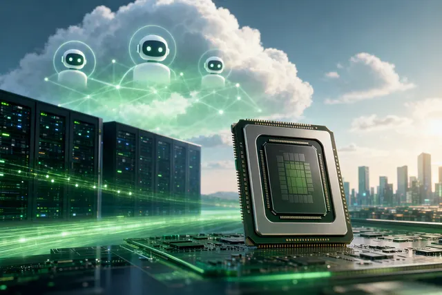 AI-generated editorial illustration representing AI-agent workloads running on data-center processors
