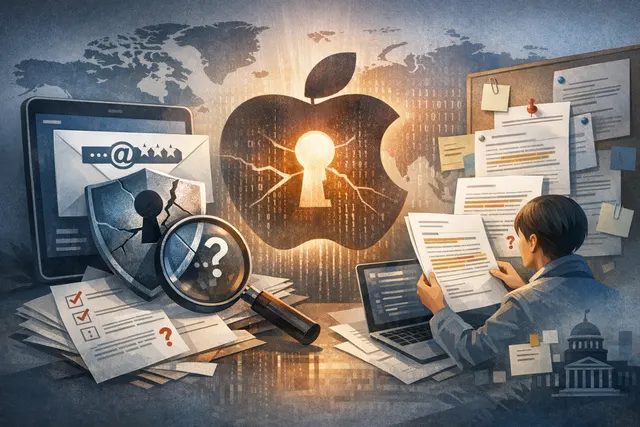 Conceptual image of an email icon with a broken shield, representing the unrepaired privacy vulnerability in Apple's Hide My Email feature.