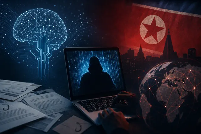 Editorial illustration for an article about generative AI and cyber threat activity