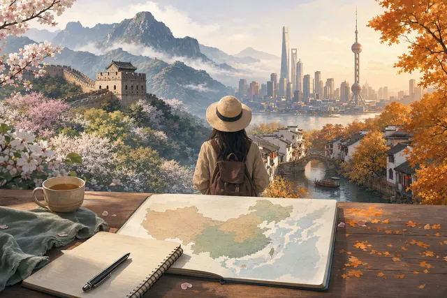 AI-generated illustration for planning a spring or autumn trip to China