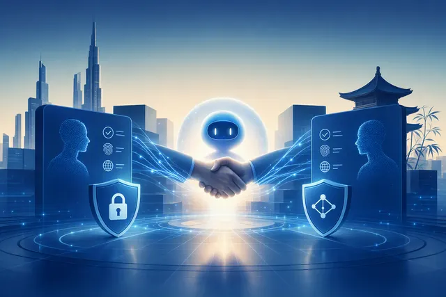 Illustration representing trusted AI agents making payments across interconnected digital payment networks