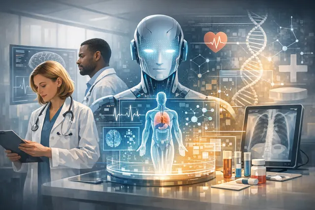 Abstract visualization of AI and healthcare data, representing OpenAI's GPT-5.5 health improvements