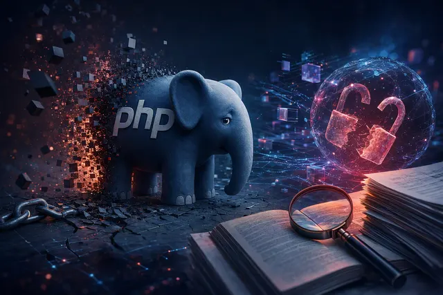 AI-generated editorial illustration about PHP2Shell and PHP security vulnerabilities.
