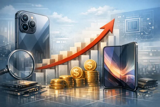 An AI-generated conceptual image of an iPhone 18 Pro Max and an Apple foldable iPhone, representing upcoming 2026 devices with higher price tags.