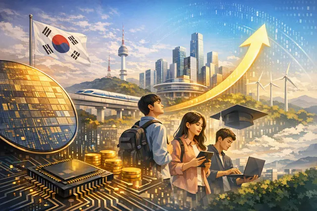 Illustration of South Korea directing semiconductor tax windfalls toward young people, artificial intelligence and future investment