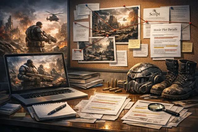 Netflix Gears of War live-action movie concept art showing Delta Squad soldiers facing the Locust Horde
