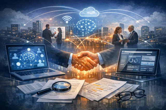 Illustration representing the partnership between TeamViewer and ServiceNow for autonomous IT operations, featuring AI-driven endpoint management and agentic workflows.