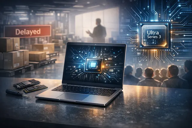 Framework Laptop 13 Pro displayed on a desk in a modern workspace, showing its CNC-machined aluminum chassis and 13.5-inch touchscreen display