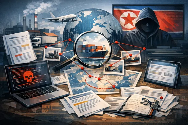 AI-generated illustration depicting a North Korean hacker infiltrating a network of GitHub repositories and VS Code workspaces through malicious npm packages and blockchain connect