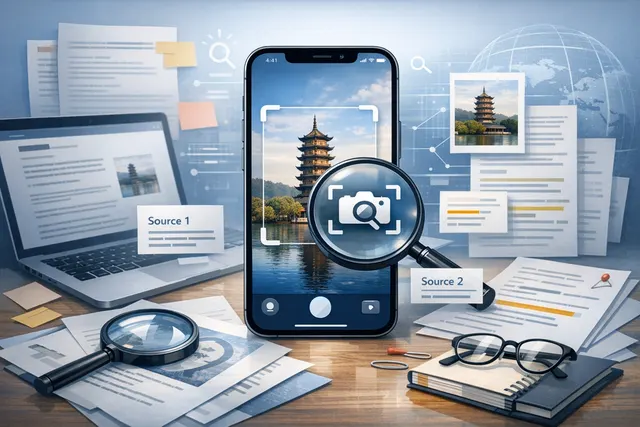 An artistic rendering of an Apple iPhone silhouette with Baidu's brand colors blending into the display, representing the iOS 27 Baidu Visual Search integration.