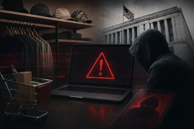 Illustration of a hacked website serving malware through a fake verification page