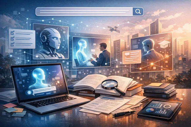 AI-generated illustration of Oracle's AI agent capabilities, showing a network of agents and data signals