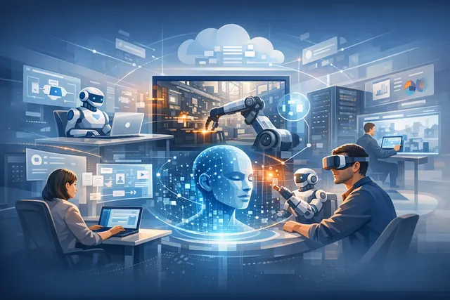 Abstract illustration of ByteDance AI models connecting enterprise workflows, industrial video generation, and software engineering