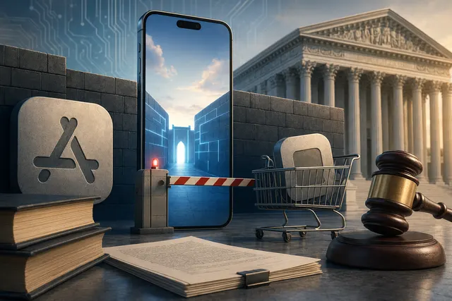 Illustration representing the legal dispute between Apple and Epic Games over App Store payment rules