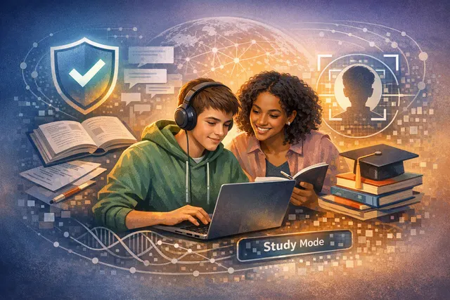 Illustration of a teen using ChatGPT for guided studying with parental safety controls
