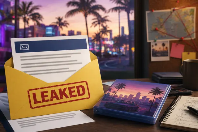Editorial illustration representing rumored GTA 6 pre‑order leak connected to a Best Buy email