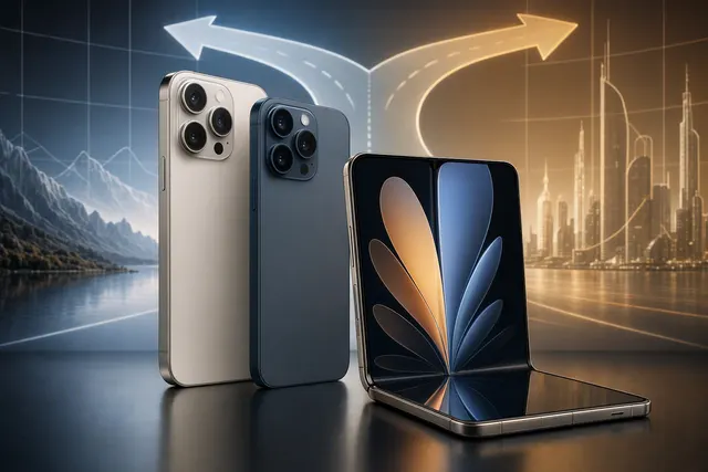 Editorial illustration of Apple’s iPhone 18 Pro and foldable iPhone Duo launch