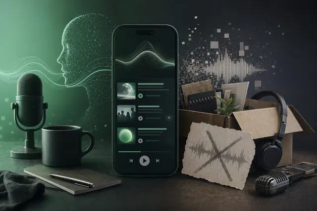 Conceptual illustration of an AI-generated podcast platform and the competitive pressure from larger audio platforms