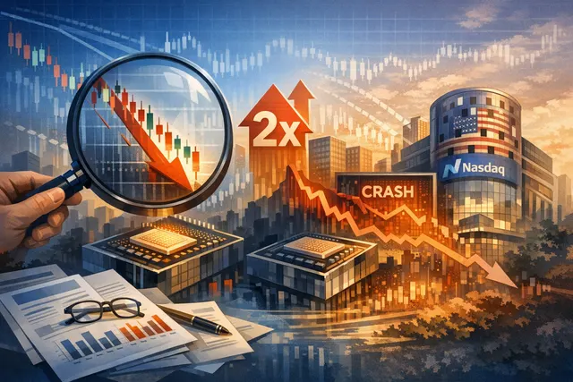 Graphic representation of a stock market crash with semiconductors and Korean won symbols, illustrating the June 23 leveraged ETF crisis.