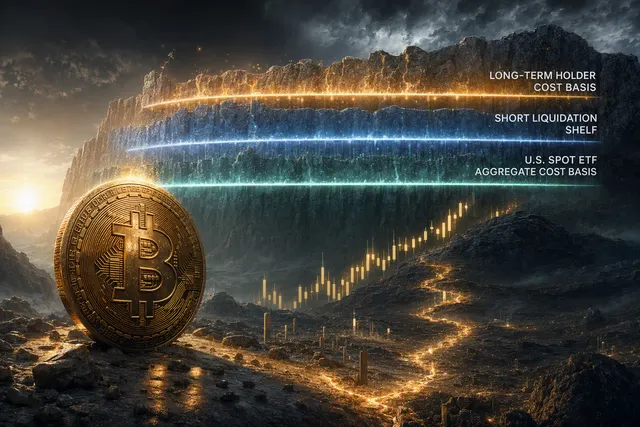 Editorial illustration of Bitcoin approaching a price resistance ceiling