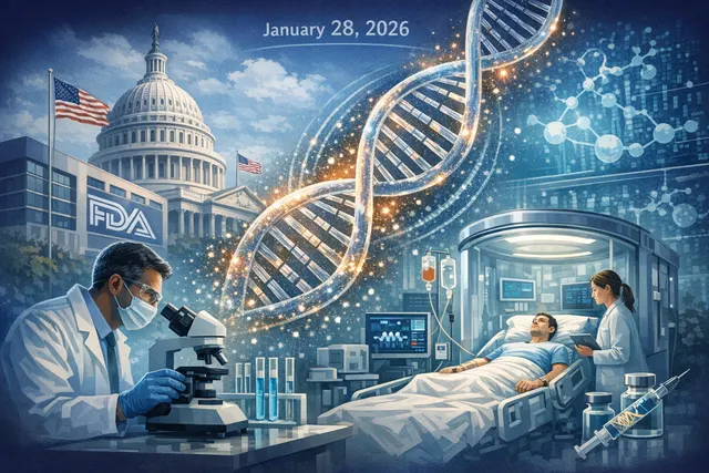 Abstract illustration of a human eye with a DNA double helix and glowing blue cellular light, symbolizing gene therapy and epigenetic reprogramming for vision restoration.