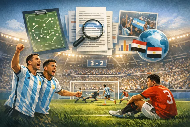 Dramatic scene of Argentina vs Egypt World Cup match with players on the field and a stadium crowd in Atlanta