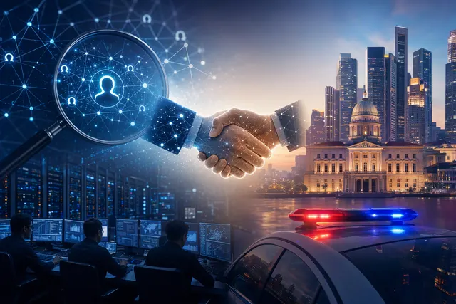 Editorial illustration about Meta and Singapore police cooperation against online scam networks