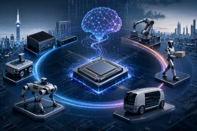 AI-generated illustration accompanying an article about XFEON’s physical-AI chip and software stack