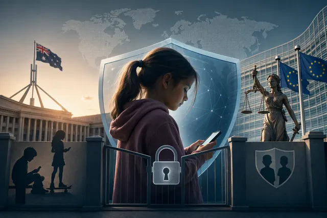 Illustration representing social media age restrictions and child online safety policy