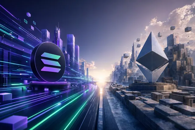 Illustration of developers comparing Solana and Ethereum for consumer crypto apps