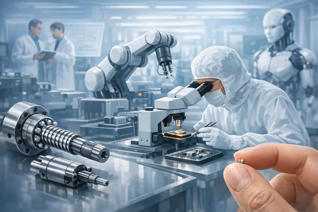 Illustration of NOUSBOT’s miniature planetary roller screw and integrated linear actuator for humanoid robot hands