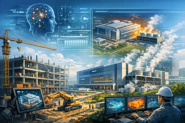 TSMC 1.4nm A14 fab construction at Central Taiwan Science Park with AI-powered thermal management system visualisation
