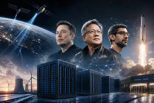 Concept illustration of solar-powered orbital data centers processing AI workloads in space