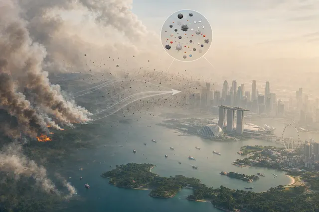 AI-generated editorial illustration representing smoke haze affecting Singapore