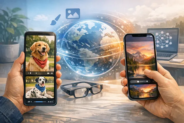 Smartphone displaying Google Gemini Live interface with camera view and AI image generation overlay