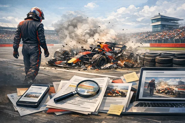 Max Verstappen's Red Bull car after a rear wing failure crash at the British Grand Prix