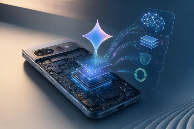 Concept illustration of Gemini Intelligence AI running on Android smartphones