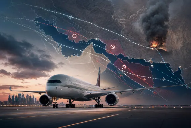 Commercial aircraft flying over the Middle East during aviation disruptions linked to the Iran conflict