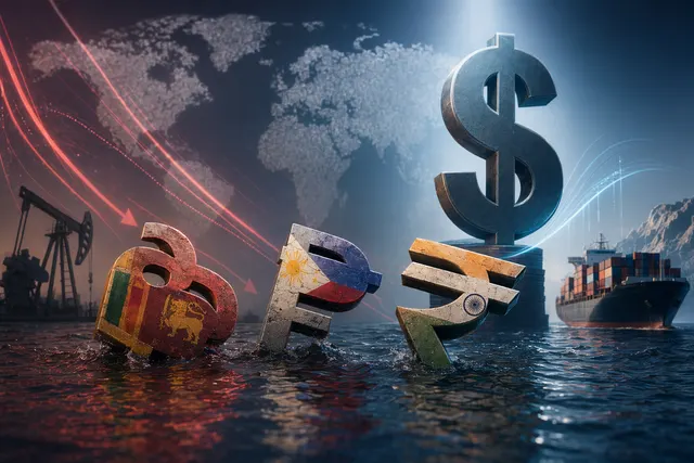 Asian currencies falling against the US dollar amid rising oil prices and geopolitical tensions