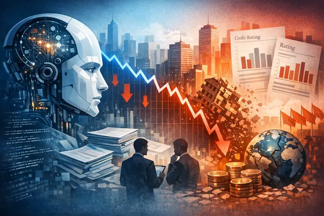 What are the credit risk concerns surrounding a potential AI driven market correction, as highlighted by Fitch Ratings, Moody's, and other f