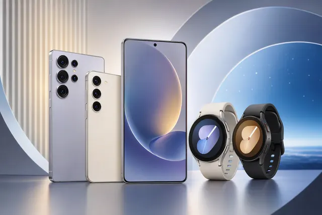 Samsung Galaxy phones and Galaxy Watch illustrating the One UI 9 beta expansion