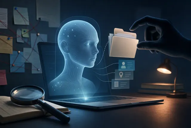 Illustration of an AI assistant and cloud-based data security