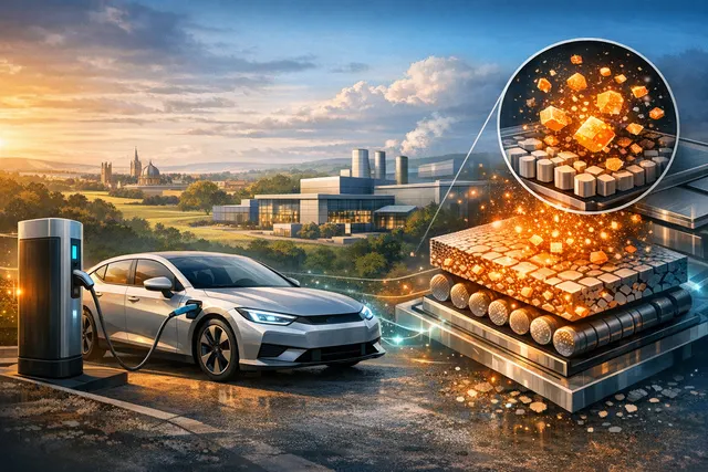 Digital composition of Honda branding and silicon anode battery technology, symbolizing Honda's strategic investment in the U.K. battery startup Nexeon.