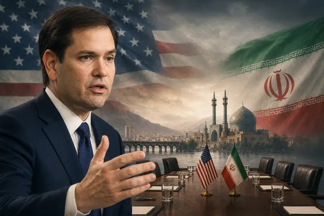 Illustration of U.S.–Iran negotiations over the Strait of Hormuz and nuclear talks